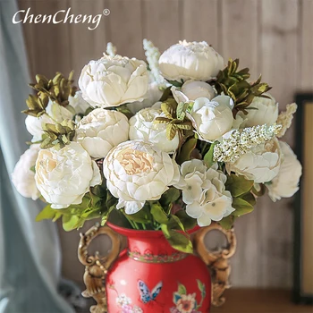 

CHENCHENG 13 Branches Vintage Peony Flowers Silk Artificial Flowers Fake Rose for Wedding Home Festival Decoration