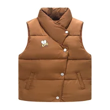 Детский хлопковый жилет со стоячим воротником Детский Однобортный Теплый короткий жилет с вышивкой пчелы