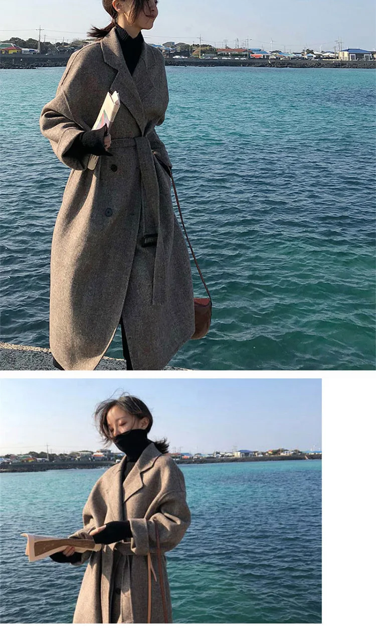 Шерстяная куртка новая осенняя и зимняя модная свободная Студенческая шерстяная куртка для колледжа женские офисные женские длинные кашемировые пальто NS1481