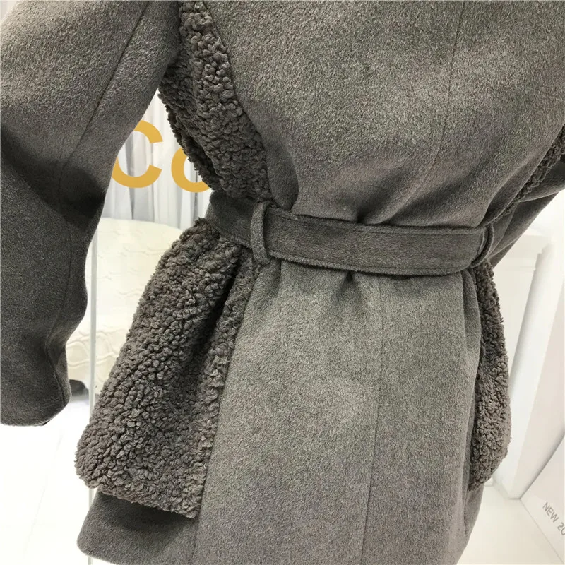 Плотное флисовое лоскутное шерстяное пальто, женское дизайнерское пальто Abrigos Mujer Invierno, регулируемый пояс, однобортное пальто