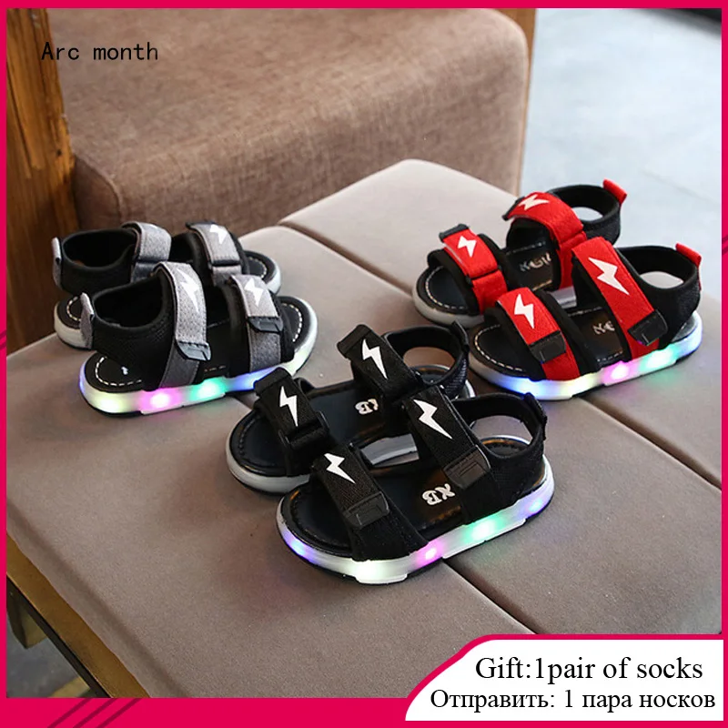 Детские сандалии со светодиодной подсветкой мягкая пляжная обувь для мальчиков