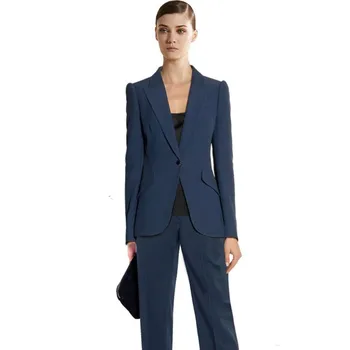 

Custom Navy Blue Work Bussiness Formal Elegant Women Suit Set Blazers And Pants Office Suits Ladies Pants Suits Trouser Suits