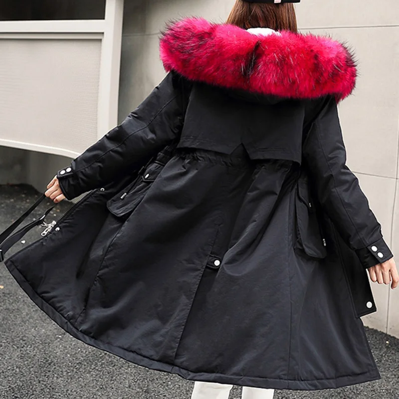 Foxmertor, зимнее новое женское длинное пальто, куртка,, одноцветная, плюс бархат, с капюшоном, плюс меховой воротник, на молнии, с карманами, куртка, большой размер