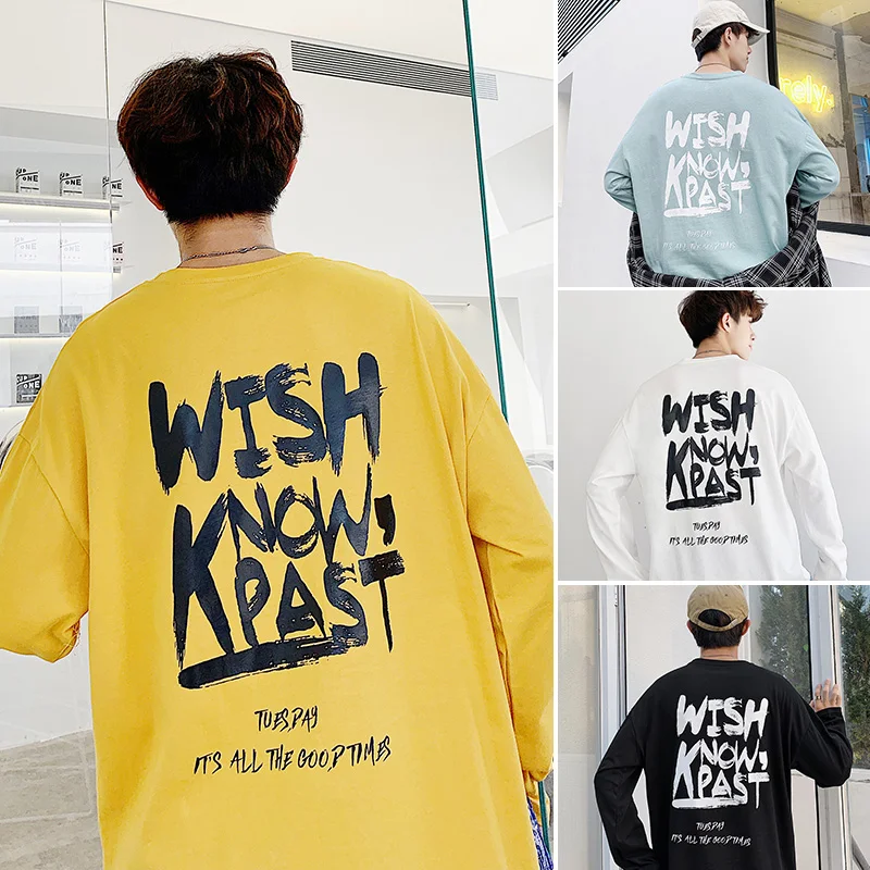 

2021 Spring Autumn Letter Print Tshirt O-Neck Couples Fashion Comfortable Punk Style Clothes Full Slevees All-Match Streetwear