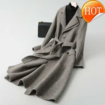 

Coat Long Wool Women Double-sided Korean Tweed Jacket Spring Autumn Ladies Coats 2020 Abrigos Mujer Elegante KQN38078-1 KJ2325