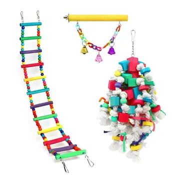 

3pcs Birds Swing Toys Parrots Chewing Hanging Perches With Bells Toys Macaws