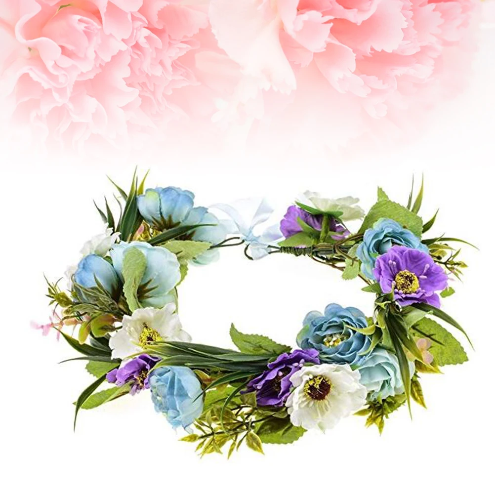 Headband Simulation Flower Fabrics Garland Ribbon Rattan Hair Loop Hair Band Wreath Headpiece for Flower Girls Bridesmaid A30