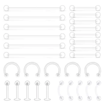 

65pcs mixed style transparent perforated fixator lip ear nose septum eyebrow nipple tongue ring tragus earring industrialbarbell