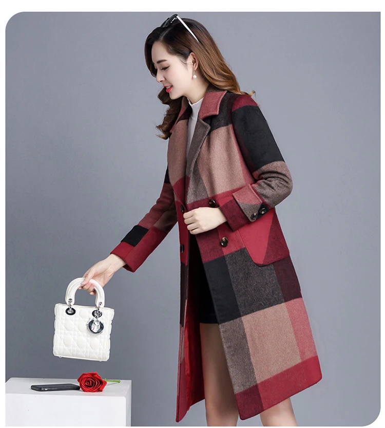 New Spring autumn Women's clothing Long sleeve Woolen jacket Female splice lapel long temperament Woolen coat FCW061