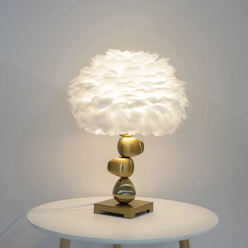 Nordic feather table lamp bedroom bedside living room dining room light  E27 AC110-240