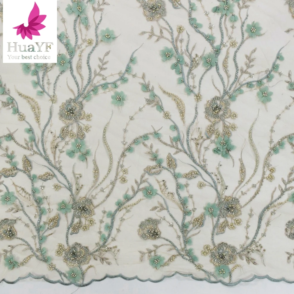 

Шифоновая ткань для свадебного платья, с 3d цветами, бисером и блестками, HY1353