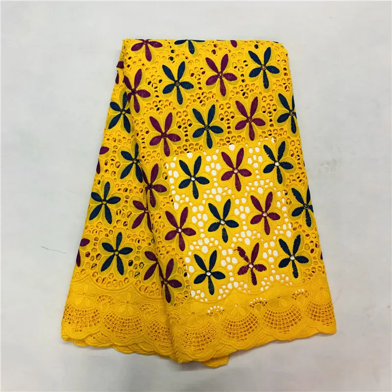 Новые Желтые отверстия дизайн нигерийская швейцарская вуаль кружева в швейцарском Африканский швейцарский хлопок кружевная ткань удобная для платья