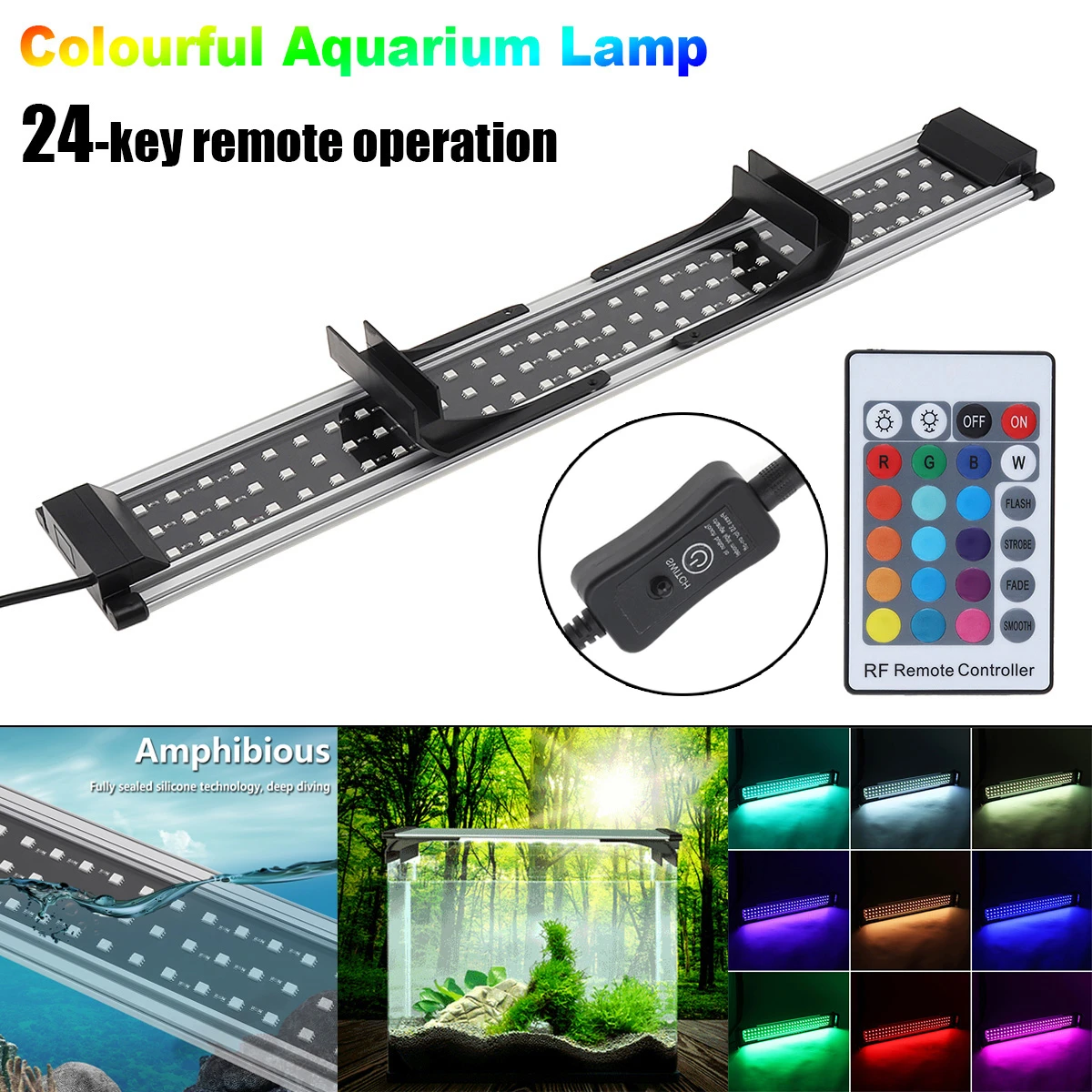 Full Spectrum LED Aquarium Lights RGB Fish Tank Light Extendable Brackets Lamp with Remote Control underwater solar lights