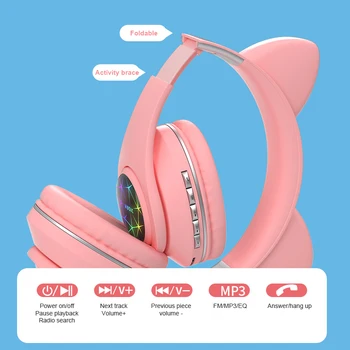 

M2 Cat Ear Luminous Head-mounted Headphone Wireless Bluetooth Headset With Microphone Hands-free Music Earphone In Stock