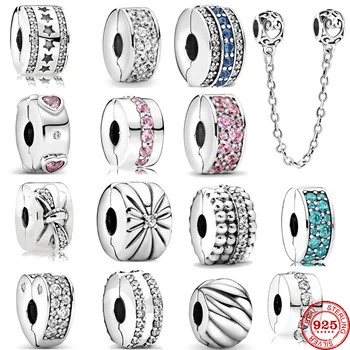 

925 Sterling Silver Beads Charm Shining Clips Pave CZ Charms Fit Original Pandora charms silver 925 Bracelets Women DIY Jewelry