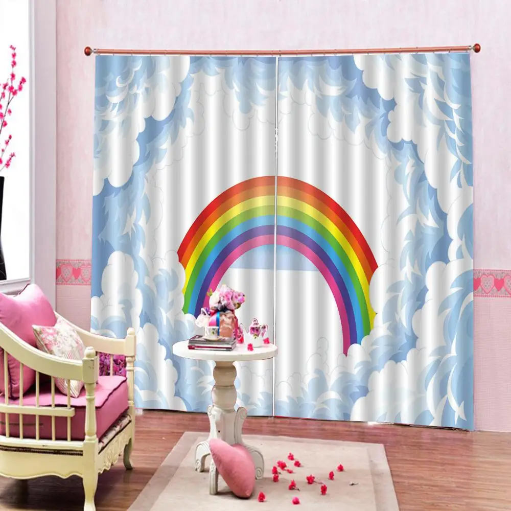 Rainbow Blue Sky Sea 3D Curtain Blockout Photo Printing Curtains Drape Fabric 