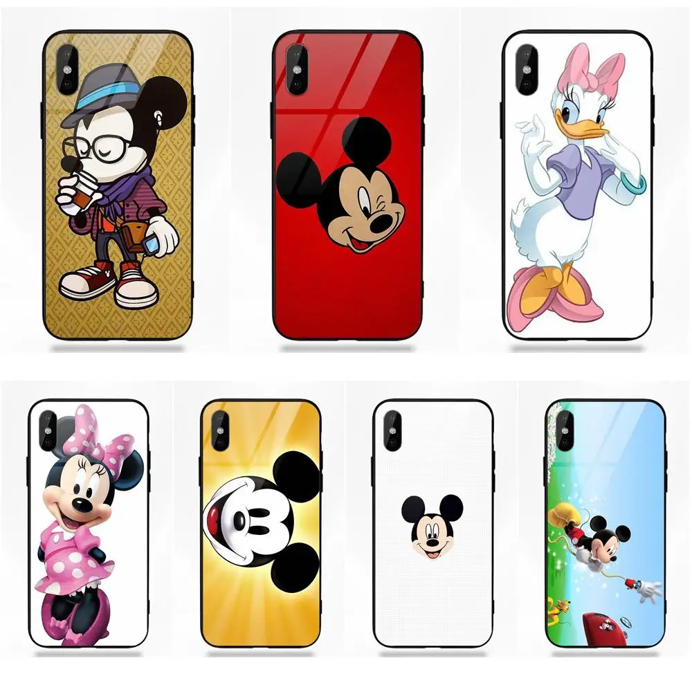 

Popular Cute Mickey Mouse For Apple iPhone 5 5C 5S SE 6 6S 7 8 Plus X XS Max XR Soft TPU Frame+Tempered Glass Capa Cover Case