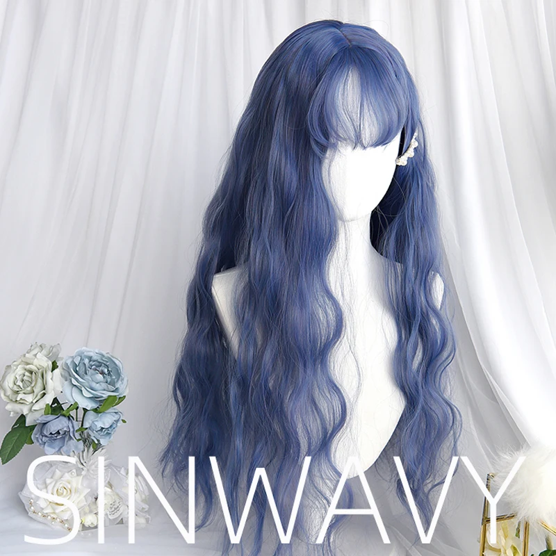 

Mixed Purple Blue Lolita Wig Harajuku Fairy Cosplay Bangs Curly 65cm Long Sweet Fringe Adult Girls Synthetic Hair