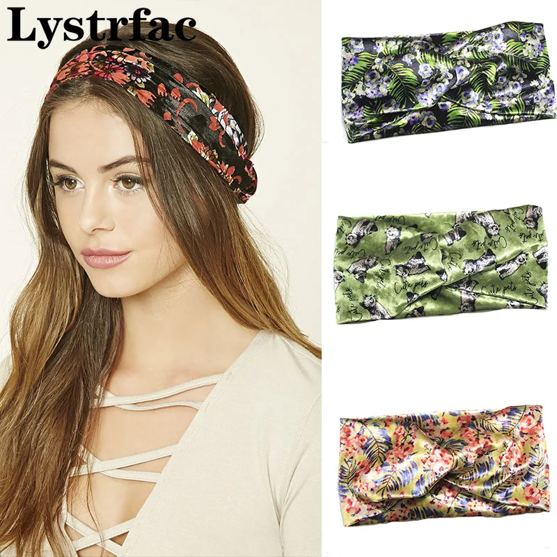Lystrfac New Velvet Floral Cross Knot Headbands For Women Girls Wide