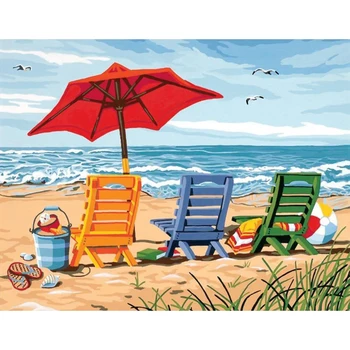 

Diamond Painting 5D Full Square diamond Seaside beach lounge chair Diamond Embroidery Cross Stitch Mosaic Home Decoration Gifts