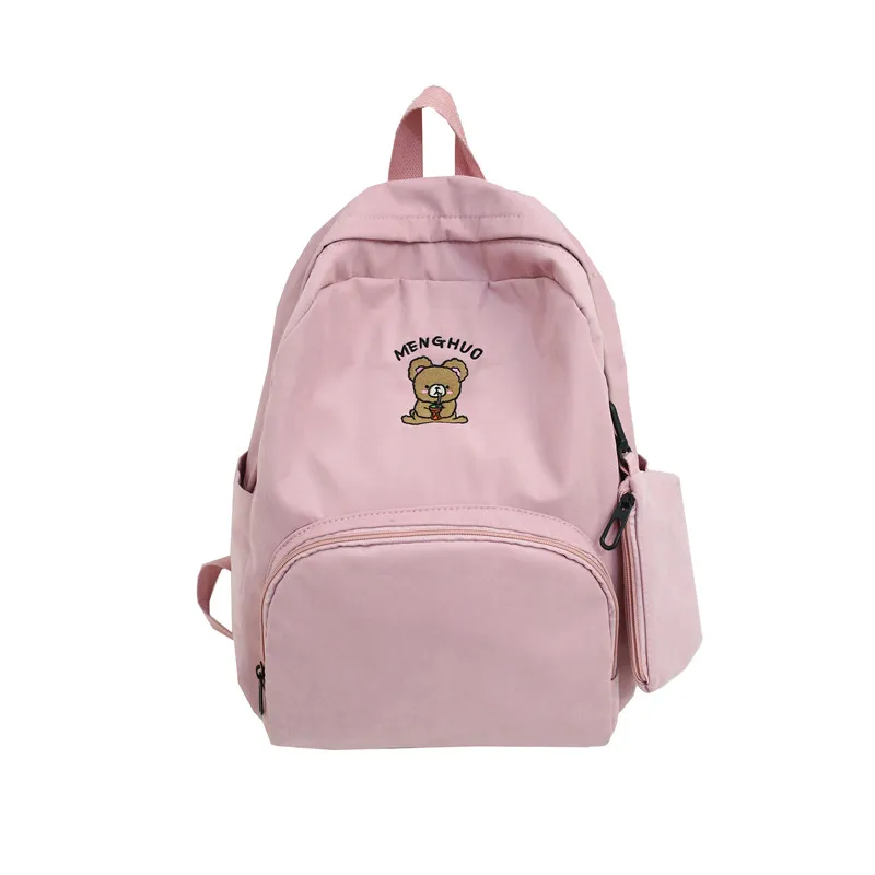 Pink Menghuo 2 шт./компл. милый рюкзак для девочек-подростков с вышивкой Для женщин школьная сумка Носки с рисунком медведя из мультика рюкзак дорожная сумка рюкзак Mochilas - Цвет: Pink
