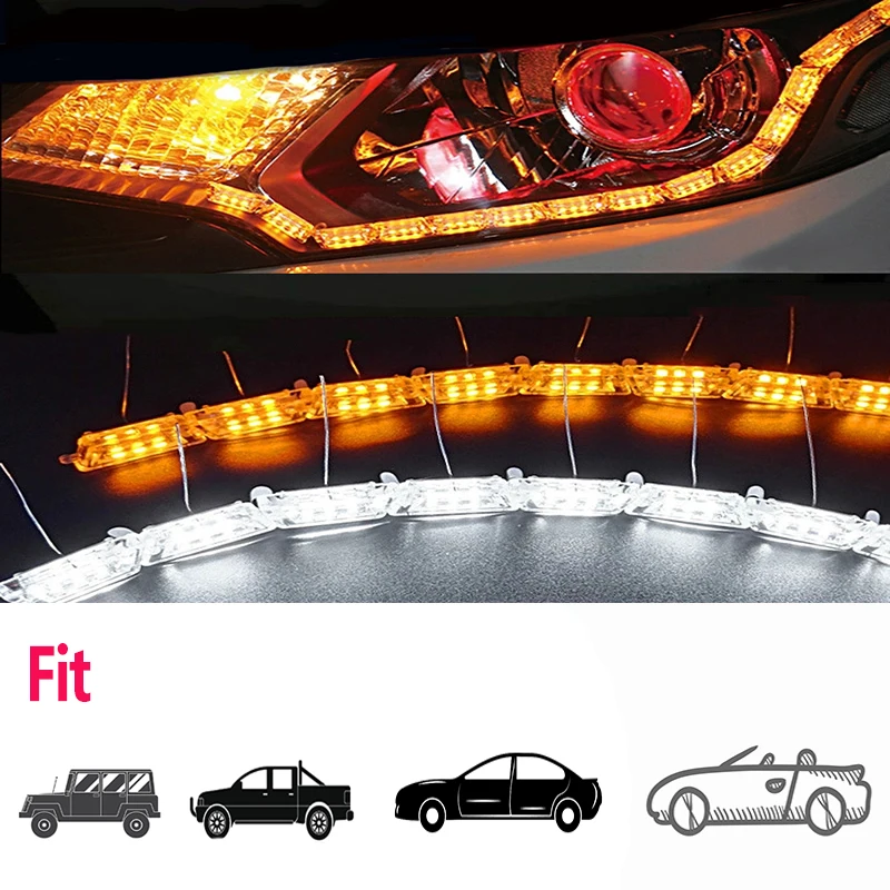 

Car Accessories LED Strip Lights DRL Daytime Running Light Sequential Flow Headlight Corner Turn Signal Signals 2PCS Flexible