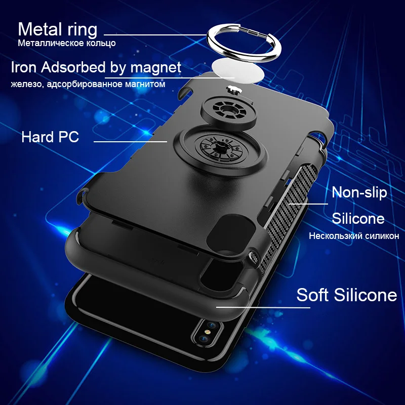 Роскошный Магнитный PC+ силиконовый чехол для телефона для iPhone X 10 11 Pro XS XR XS Max iPhone 8 7 6 6S Plus кольцо на палец hockproof Armor Cover