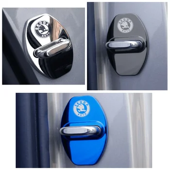 

For Skoda Logo Fabia Rapid Kodiaq Spaceback Karoq Octavia Superb Yeti Kamiq Metal Car Door Lock Cover Sticker Emblem Decoration