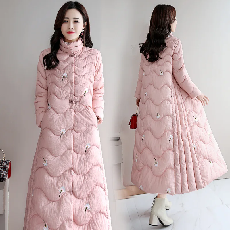 

Winter Retro Chinese-style Cotton-padded Clothes Women's Exta-long over-the-Knee to Ankle down Jacket Cotton-padded Clothes Ethn