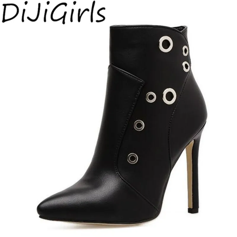 

DiJiGirls Winter Temperament Ladies High Heel Ankle Boots Pointed Stiletto Heels Fashion Rivet Women Booties Party Knight Boots