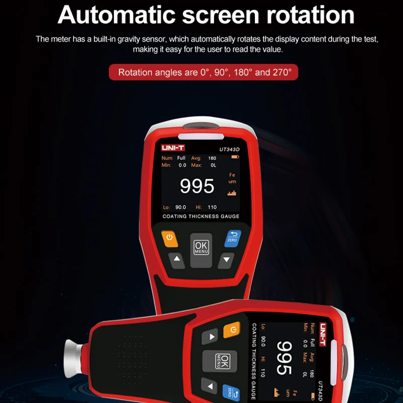 UNI-T UT343D Car Paint Coating Thickness Gauge Digital Meter Film Tester NFE Measurement Electroplate Metal Ferrous Materials paint coating meter paint thickness gauge thickness gauge