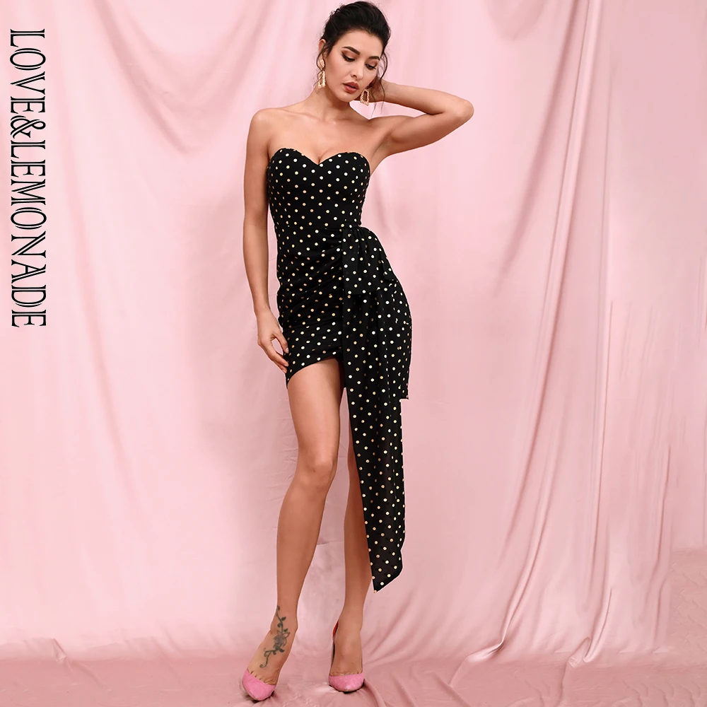 Женское шифоновое мини платье LOVE & LEMONADE черное облегающее вечернее с двумя