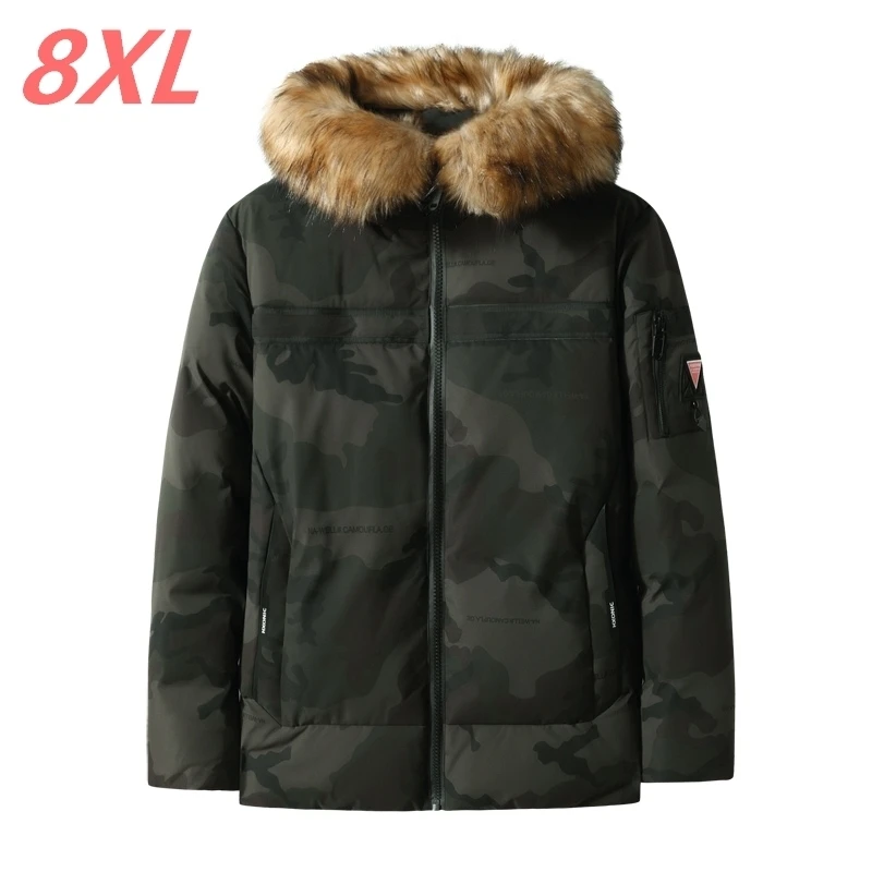 Плюс размер 4x 5xl 6xl7xl 8xl новая зимняя очень большая одежда с хлопковой подкладкой Мужская Утепленная с капюшоном Молодежная теплая камуфляжная куртка