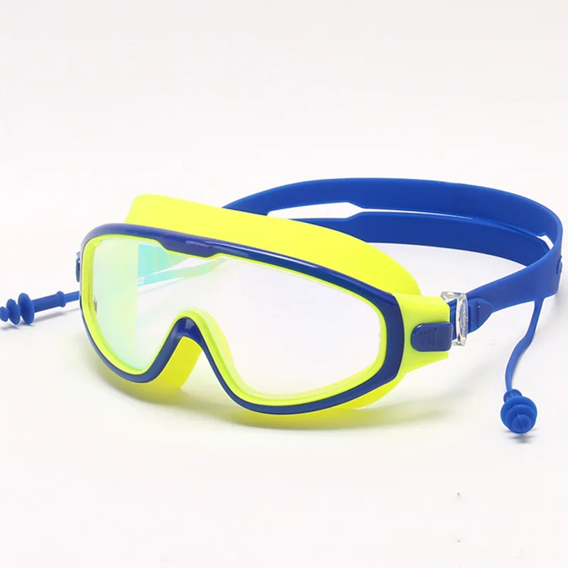 

New Style Children Large Frame Goggles High-definition Waterproof Anti-fog Men And Women One-piece Earplug Swimming Glasses