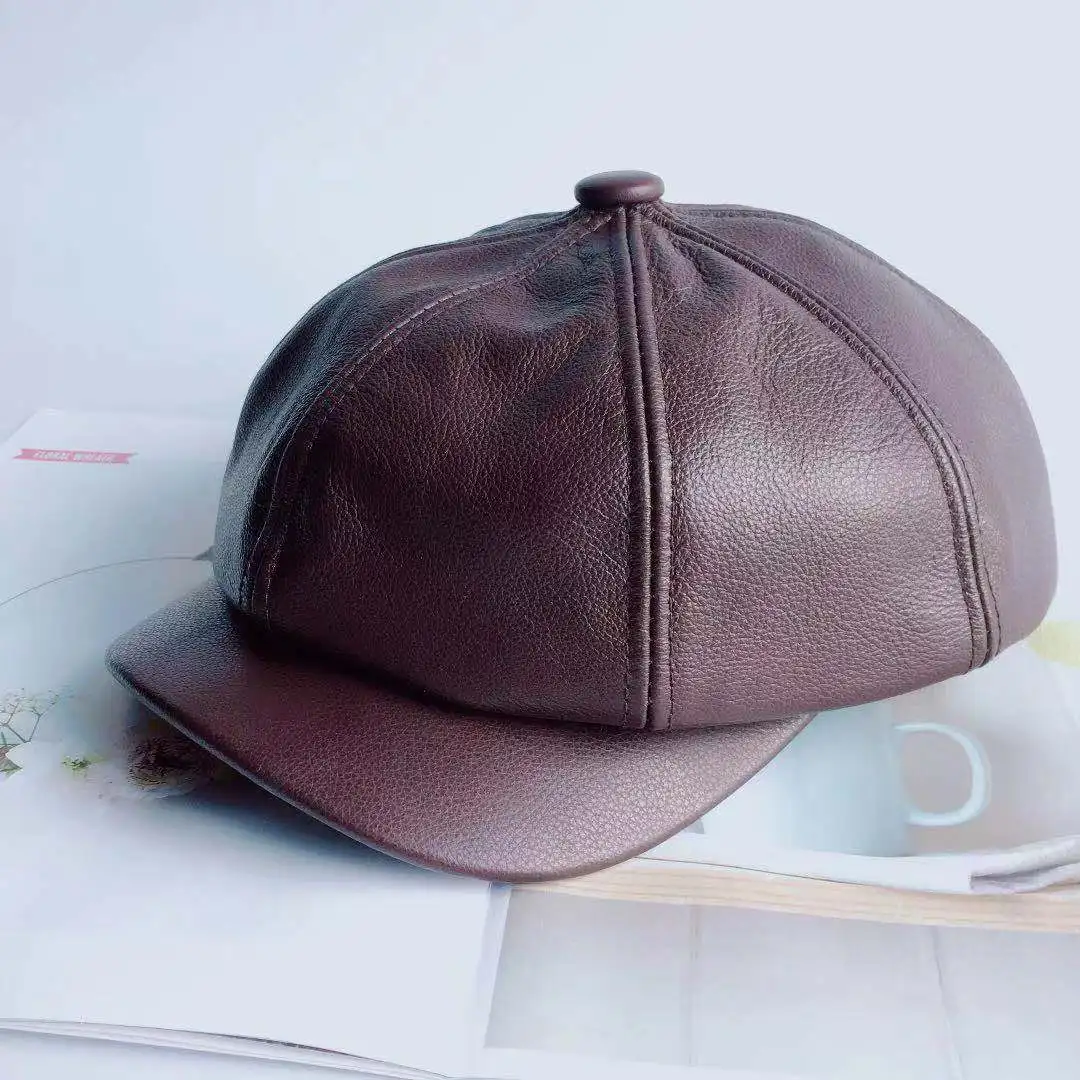 Модные черные, коричневые мужские шляпы Newsboy из натуральной коровьей кожи, восьмиугольная кепка, мужские шляпы в винтажном стиле, береты для мужчин