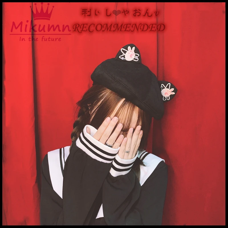 Японский Harajuku милая девушка кошка уха вышивка шерстяной берет шляпа художника шляпа осень зима