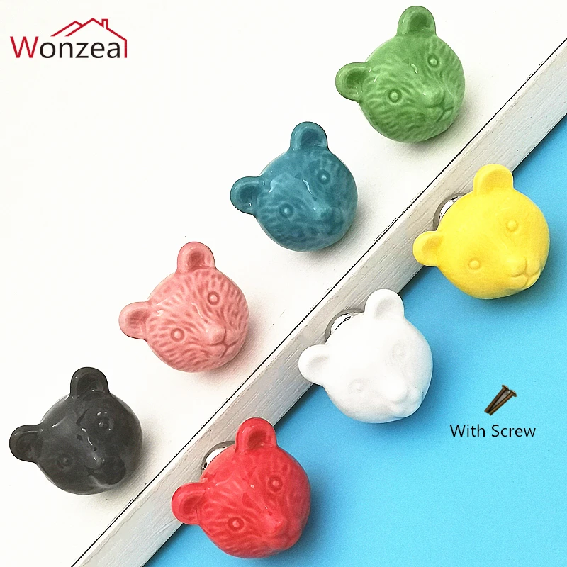 Bear Ceramic Drawer Knobs 3d Cartoon Cabinet Cupboard Handles Novelty Creative 7 Color Fashion Furniture Handles Hardware Cabinet Pulls Aliexpress