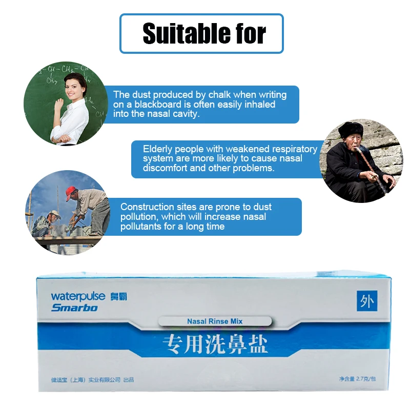 60PCS Nasal Washer Salt Nose Cleaner Avoid Allergic Rhinitis Nasal Irrigator Sinus Rinse Aspirator Anti-Sneezing 2.7G/Bags nasal irrigator set