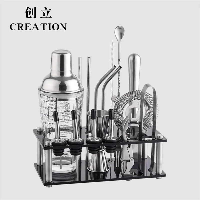 

Shaker Professional Stainless Steel Wine Cup Cocktail Mixer Martini Cocktail Shaker Mixology Bartender Kit with Stand Bar Set