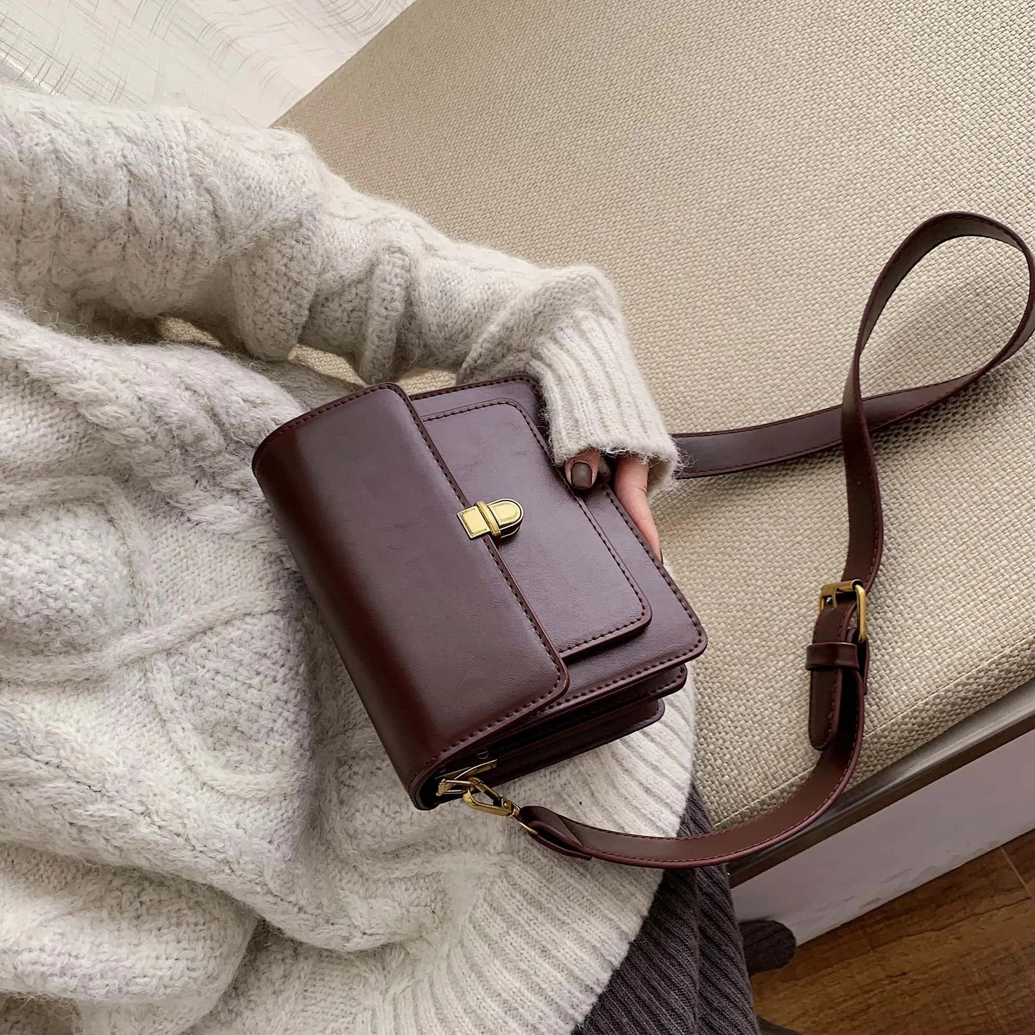  MINI Solid Color PU Leather Crossbody Bags For Women 2019 Lock Shoulder Messenger Bag Travel Small  - 4000321397111