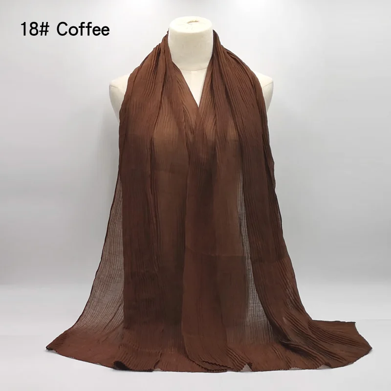 18 coffee 10 шт./партия, однотонный Длинный плиссированный хлопковый мусульманский платок-хиджаб, большие длинные палантины из пашмины, хиджабы, шарфы, шали - Цвет: 18 coffee