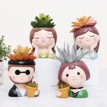 

Cute Human Face Vase Succulent Planter Resin Vase Cartoon Character Decorative Head Face Flower Pot Indoor Desktop Ornaments