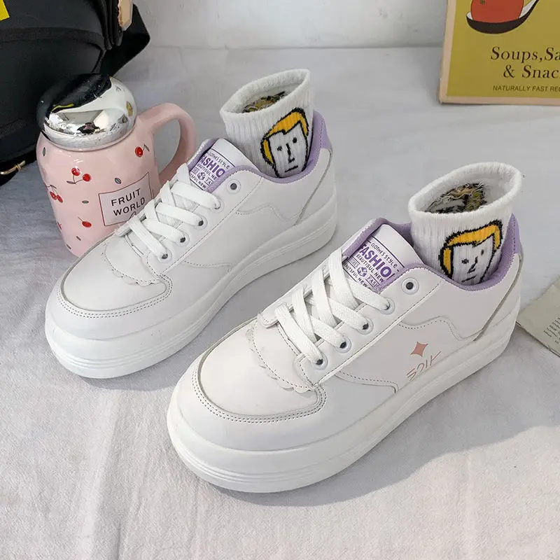 2021 Women's Sports Shoes Kawaii New Leisure Platform White Harajuku Fashion Cute Vulcanized Running Shoes