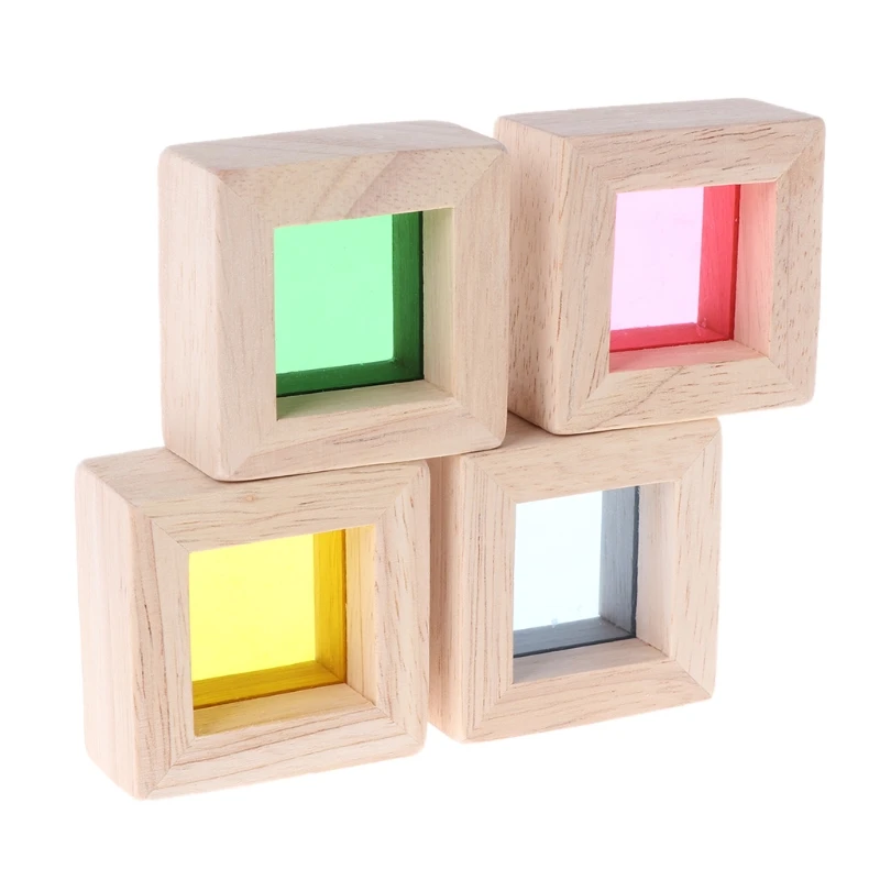 

Rainbow Acrylic Wooden Building Blocks Baby Educational Toy Montessori Kids toy