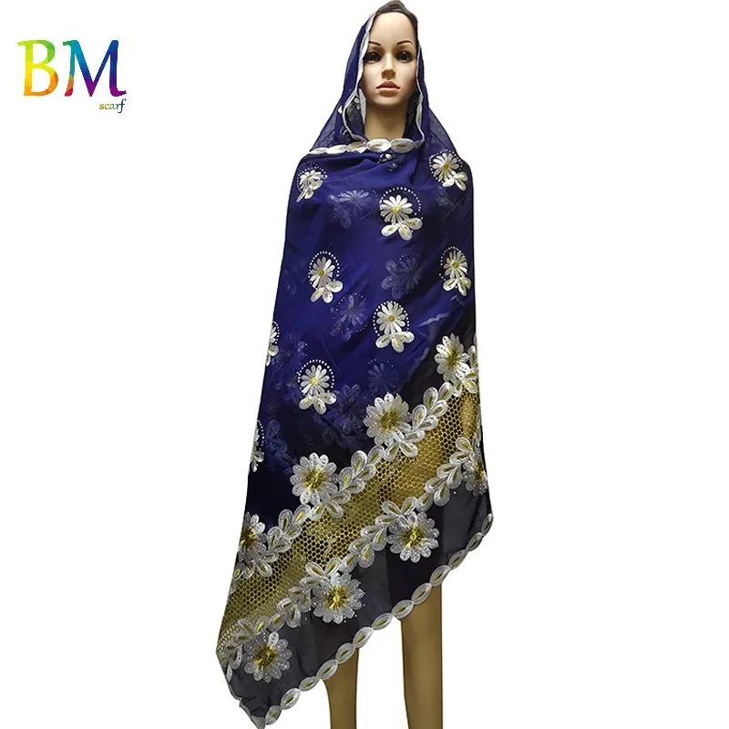 Новейшая африканская Женская шаль хлопок шарф с вышивкой мусульманский комбинированный хиджаб шарф для мусульманских женщин BX16