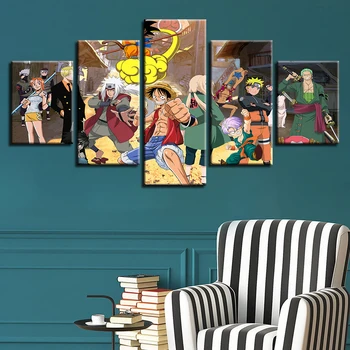 

Canvas Picture Wall Art HD Printed Creative Modular Frame Anime Poster 5 Pieces One Piece Painting Modern Home Decor Living Room