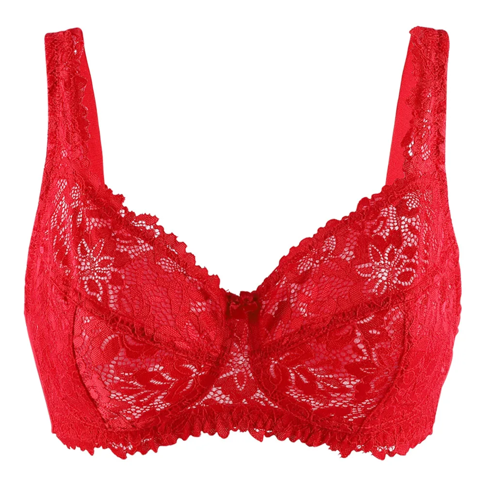 Red Color Large Bosom Bra For Women Plus Size Lingerie Embroidered