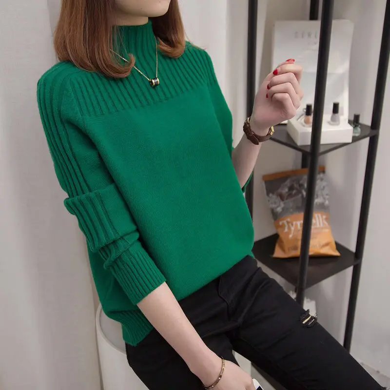 Conjunto de pantalones cortos semialtos de cuello alto, suéter corto holgado para mujer, para otoño e invierno, 2020