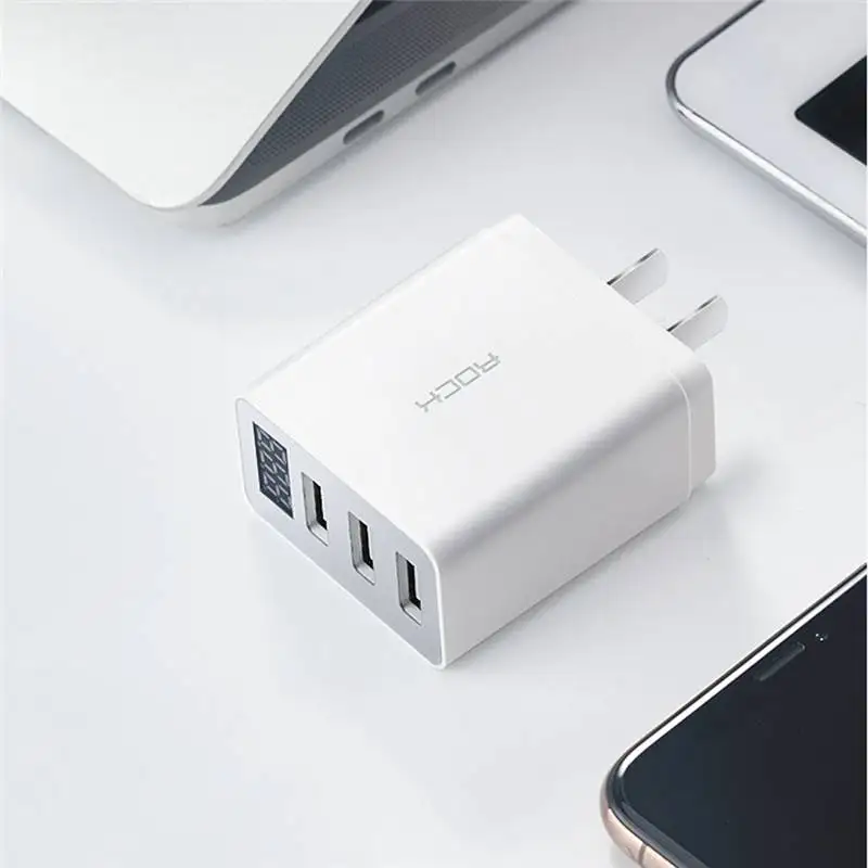 ROCK USB зарядное устройство для iphone зарядное устройство светодиодный дисплей 3 USB 5V 3A Быстрая зарядка настенное зарядное устройство для iphone huawei Xiaomi Max 2.4A зарядное устройство