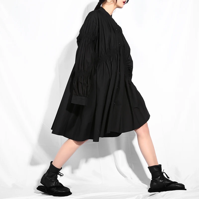 New fashion style Black Pleated Fold Stitch Irregular Big Size Dress Fashion Nova Clothing